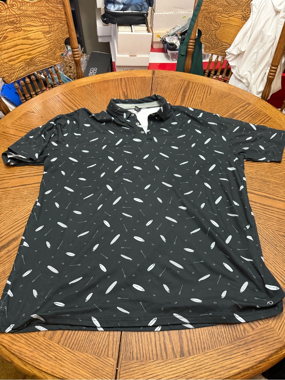 AndersonOrd Black Short-Sleeve Polo with White Surfboard Print